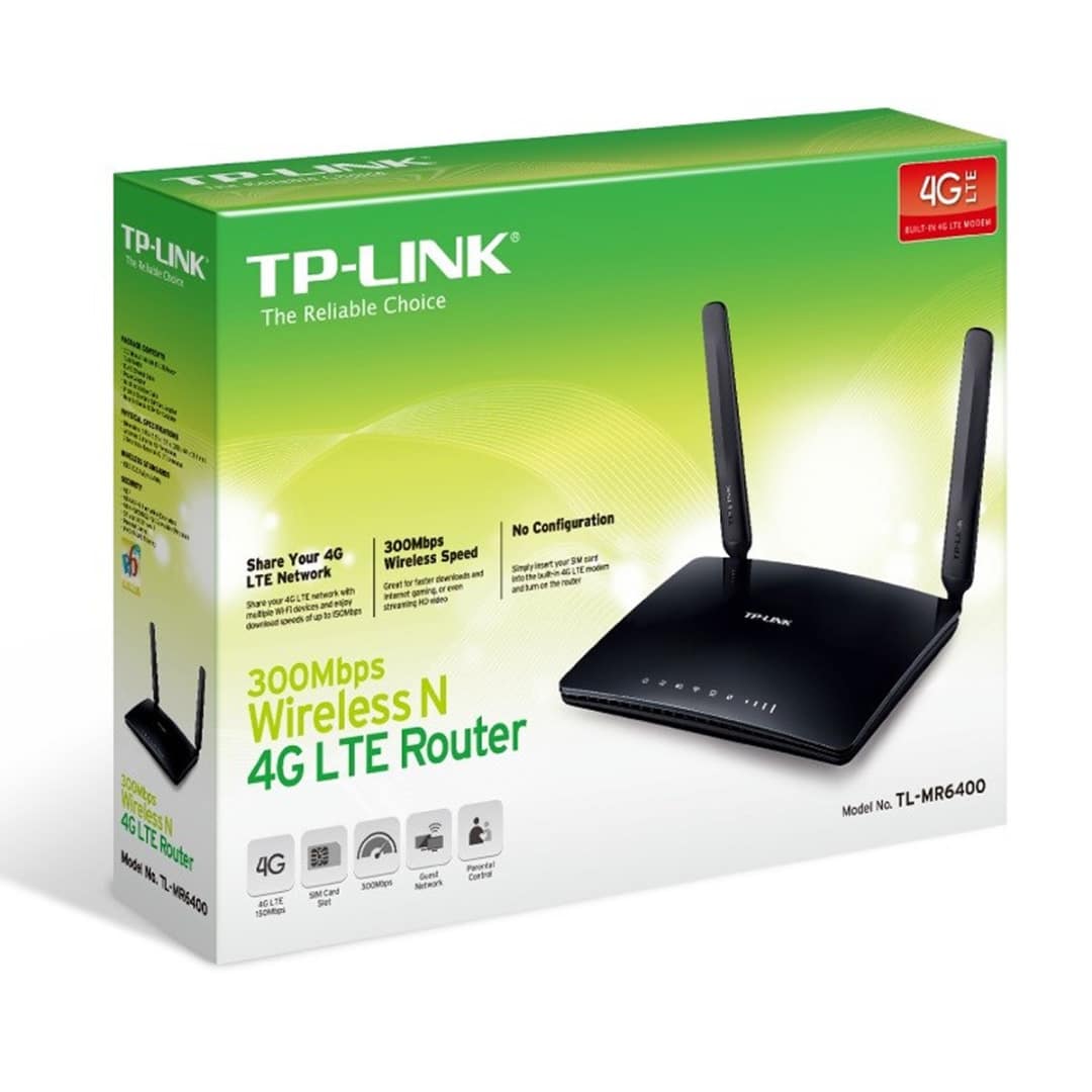 TP-LINK (TL-MR6400 V5) 300Mbps Wireless N 4G LTE Router SIM Card Slot 3 LAN  1 LAN/WAN