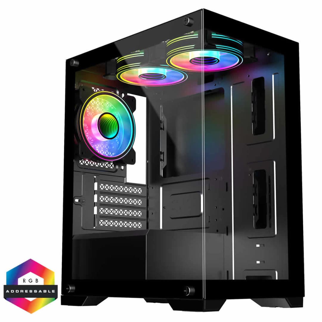 Photos - Computer Case CiT Range Black Micro-ATX Gaming Case - 3 Fans Glass Front And Side -RA 